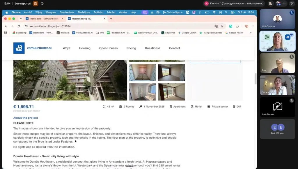 Experiencia típica buscando piso: visita virtual, 110 personas en la llamada